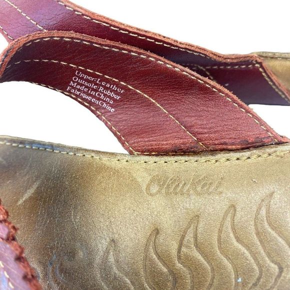 Olukai Leather Sandals Women's 10 US Kahili Tan Red Thong Slip On Slides 41 EUR - Picture 8 of 9